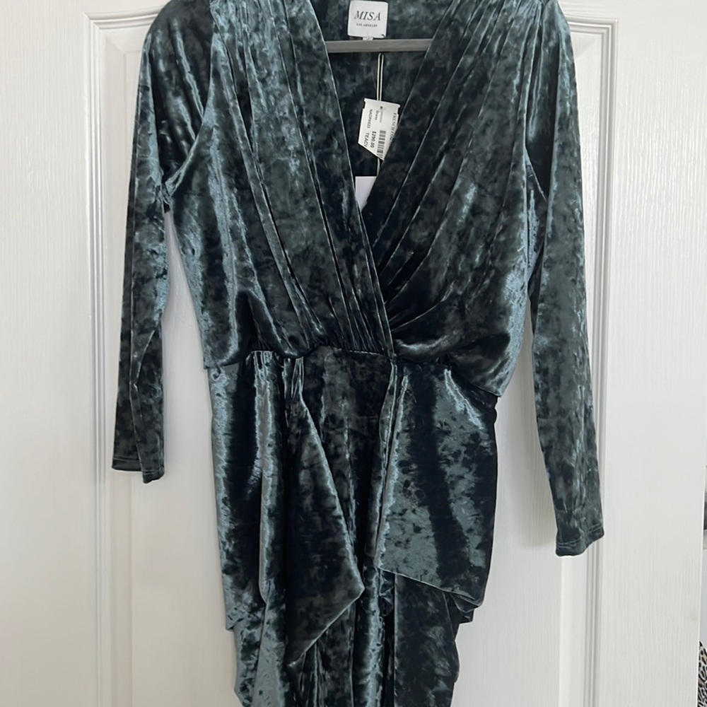 Teal asymmetric velvet dress. Size S